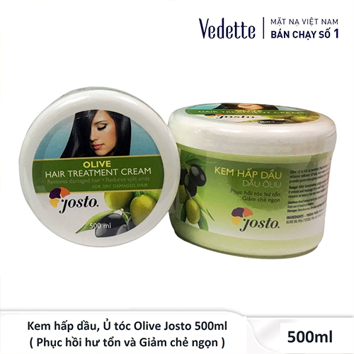 Kem hấp dầu, Ủ tóc Olive Josto 500ml - Phục hồi hư tổn và Giảm chẻ ngọn