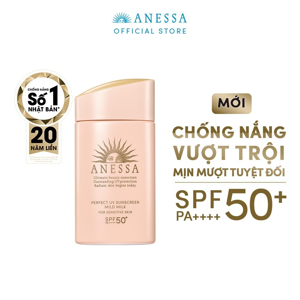 Sữa Chống Nắng Anessa Cho Da Nhạy Cảm & Trẻ Em 60ml Perfect UV Sunscreen Mild Milk (For Sensitive Skin) SPF50+/PA++++