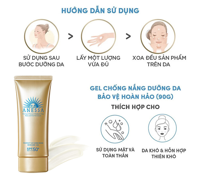 [Size 90g] Gel Chống Nắng Chống Trôi, Dưỡng Da Anessa Perfect UV Sunscreen Skincare Gel SPF50+/PA++++