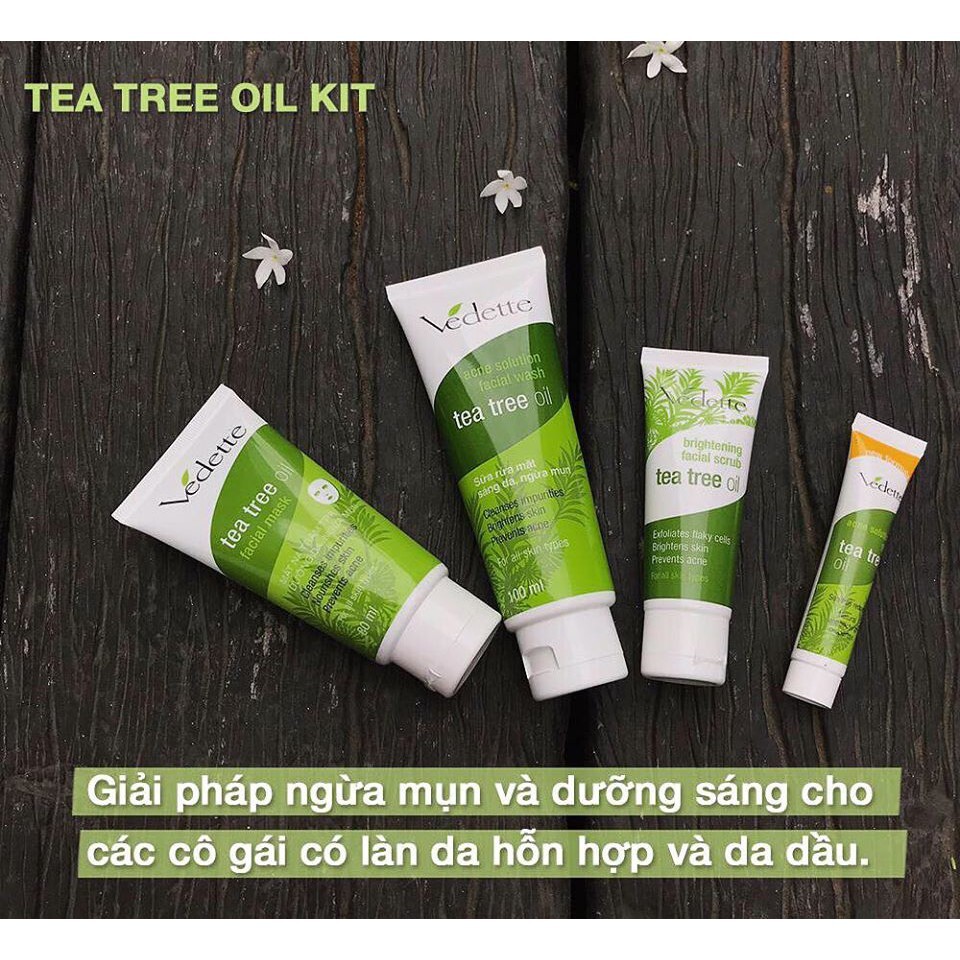 Bộ 04 sản phẩm dưỡng da, ngừa mụn tinh chất tràm trà *TEA TREE OIL* VEDETTE