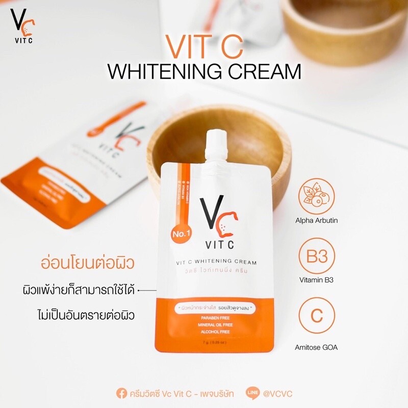 Combo 3 gói kem dưỡng trắng da trị mụn VC Vit C chính hãng Thái Lan. Gói 7gr