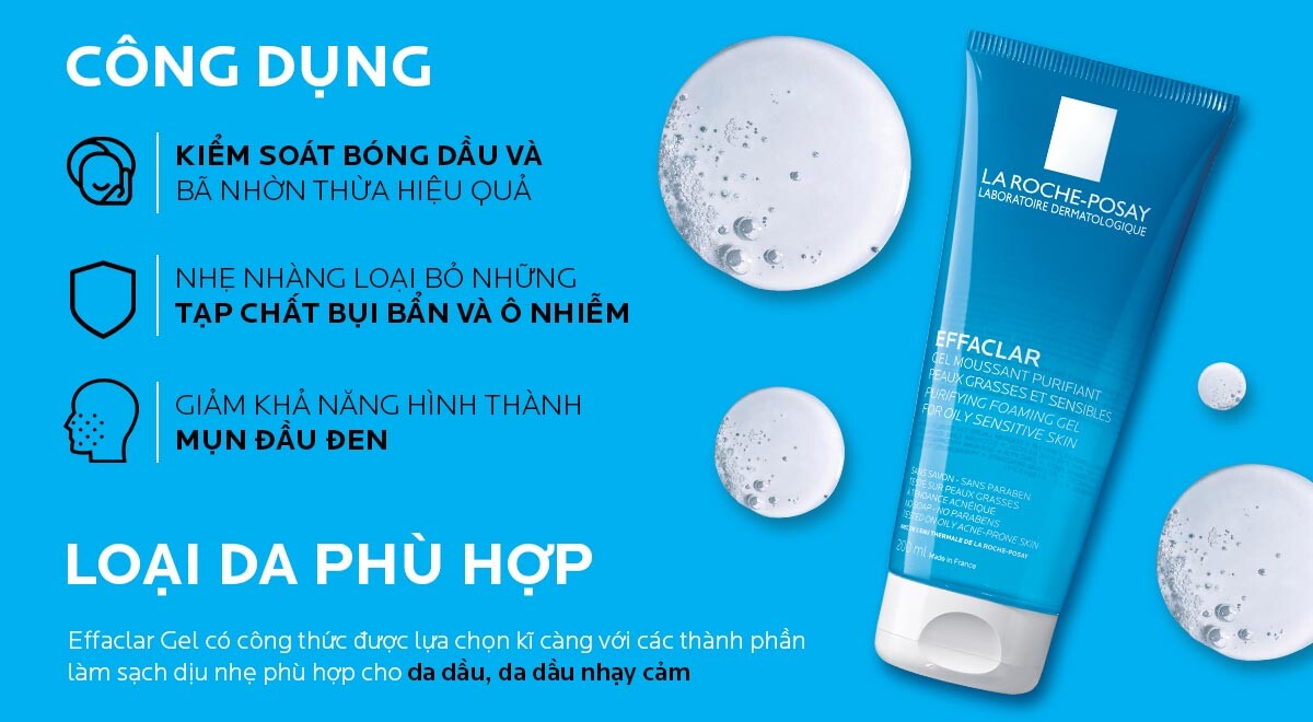 Gel Rửa Mặt La Roche-Posay Dành Cho Da Dầu, Nhạy Cảm 200ml Effaclar Purifying Foaming Gel For Oily Sensitive Skin