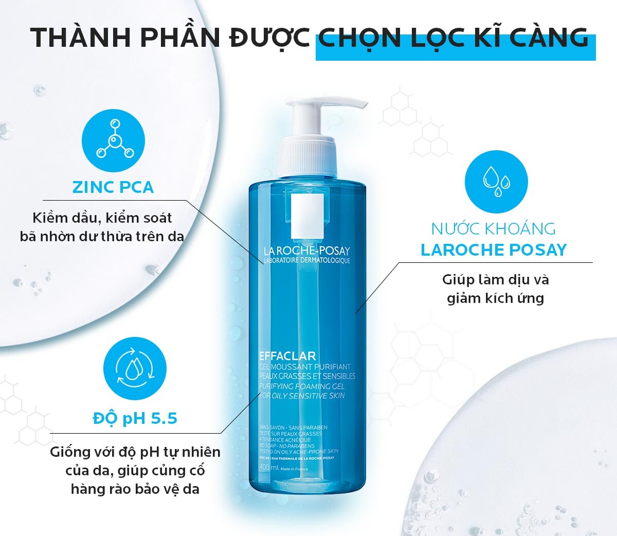 Gel Rửa Mặt La Roche-Posay Dành Cho Da Dầu, Nhạy Cảm 400ml Effaclar Purifying Foaming Gel For Oily Sensitive Skin