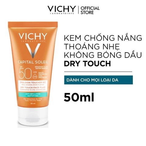 Kem Chống Nắng Vichy Thoáng Nhẹ Không Bóng Dầu SPF 50 50ml Ideal Soleil Dry Touch SPF 50