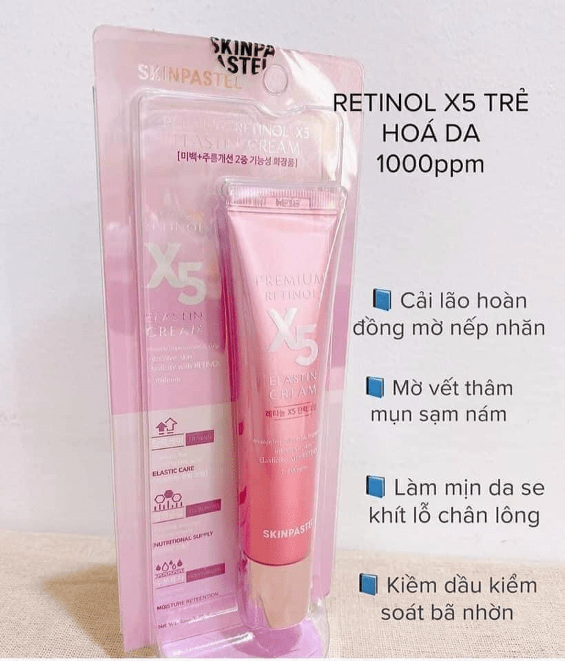 Kem Dưỡng Trắng Chống Lão Hóa X5 SKINPASTEL Premium Retinol X5 Elastin Cream Hồng