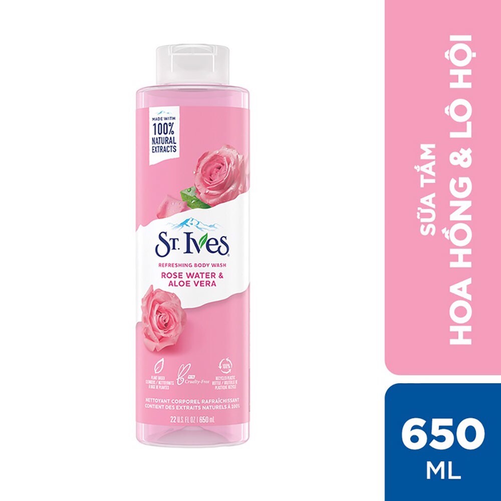 Sữa Tắm Tẩy Tế Bào Chết St.Ives Rose Water & Aloe Vera Body Wash 650ml