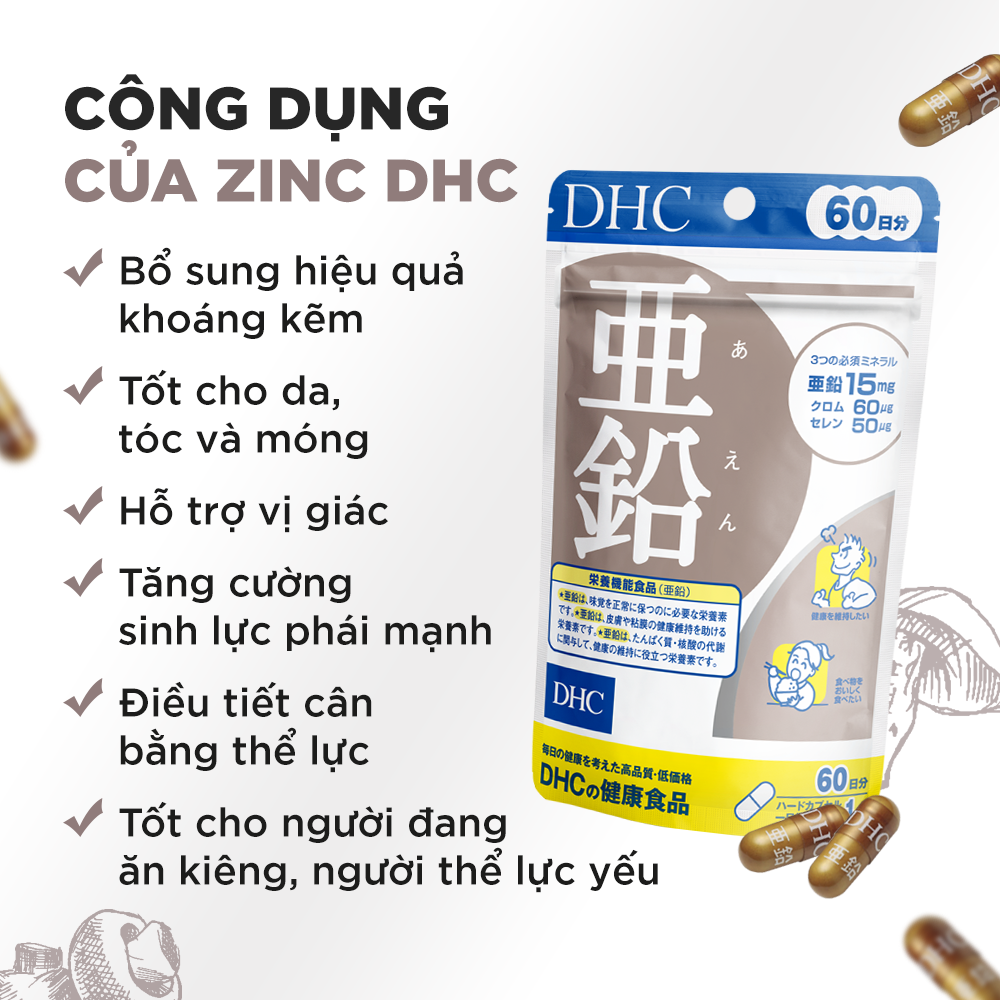 Viên uống bổ sung kẽm DHC Zinc 30 Ngày